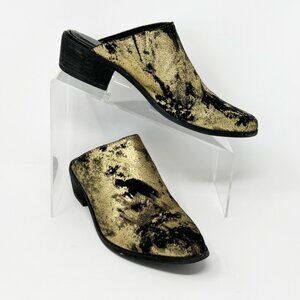Very Volatile Womens Black & Gold Metallic Leather Slip on Western Mule Size 8